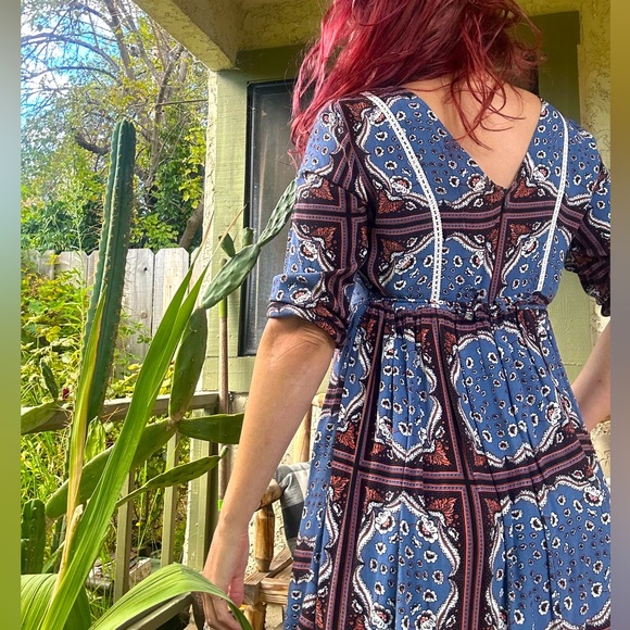Boho Floral Evil Eye Dress 1960s 70s style wild blue x sodie robertson lace - Picture 5 of 9